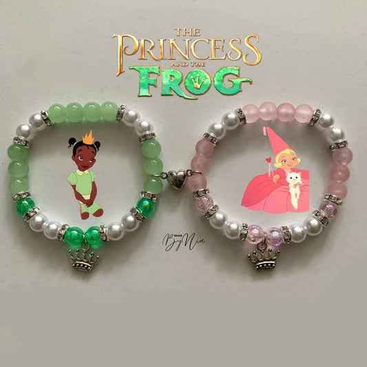 Tiana and Lottie bracelets with character art and silver crown charms - Beads by Nia