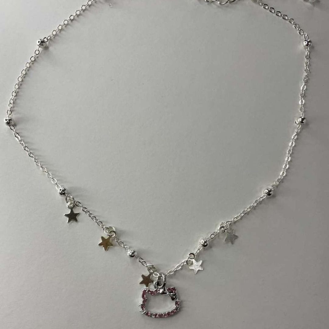 Hello Kitty star charm necklace in silver, dainty Sanrio jewellery - Beads by Nia