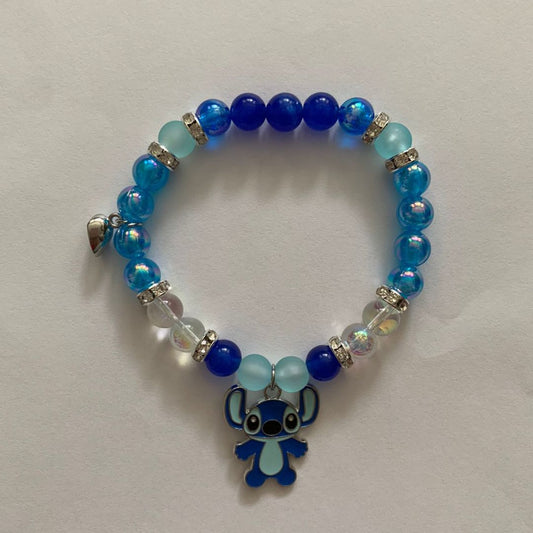 Stitch bracelet in blue beads with a blue Stitch charm, Disney fan gift - Beads by Nia