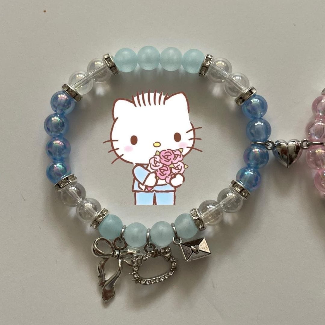 Blue Dear Daniel bracelet with character art and silver charm cluster - Beads by Nia