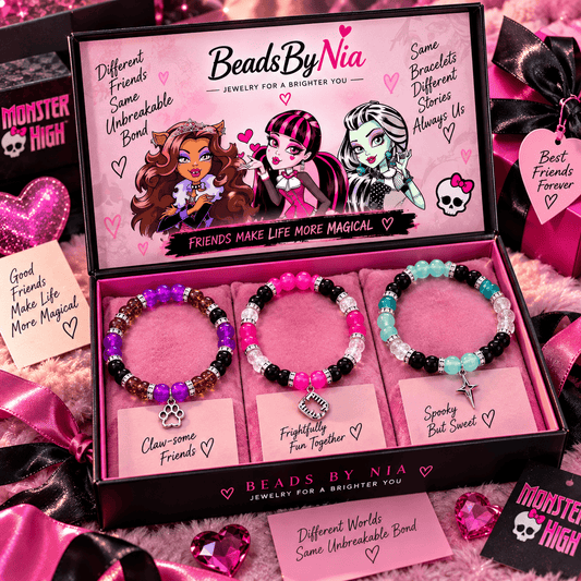 Monster High bracelet trio in a gift box with character art and charms - Beads by Nia
