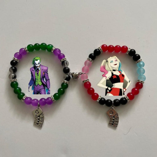 Joker and Harley Quinn matching bracelets in purple, green and red - Beads by Nia