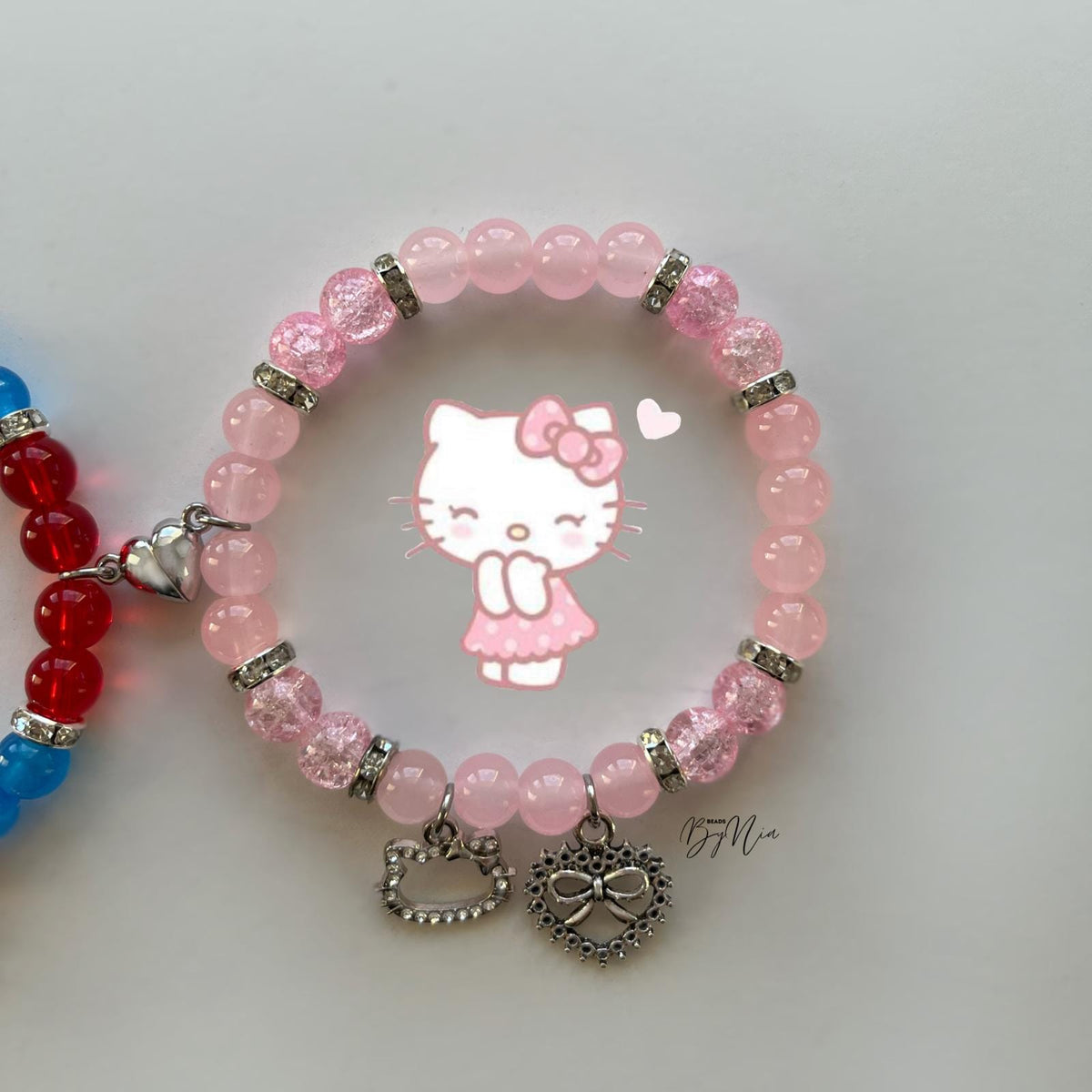 Pink Hello Kitty Valentine's bracelet with character art and heart charm - Beads by Nia