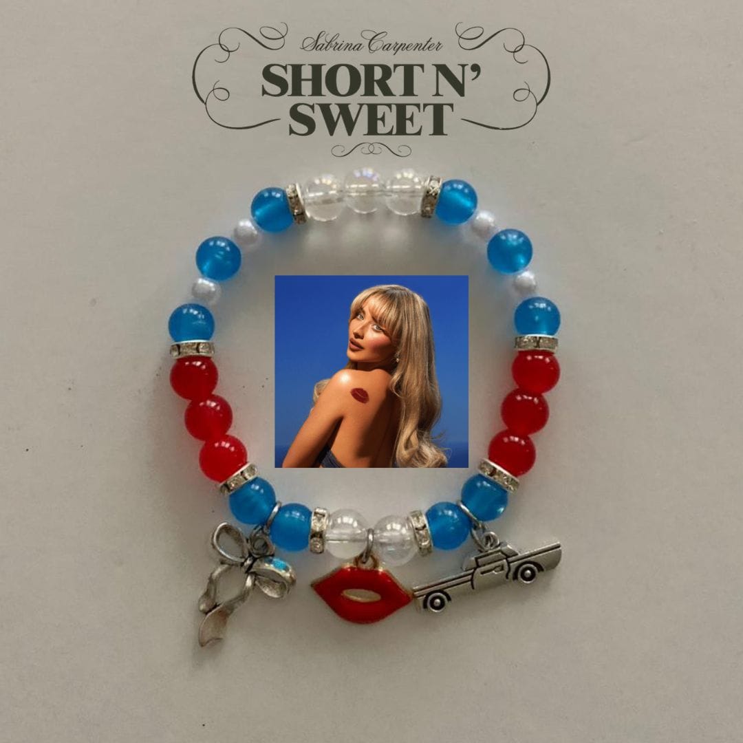 Short n Sweet Sabrina Carpenter bracelet with photo charm, lips and bow charms - Beads by Nia