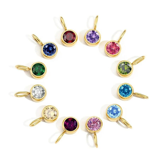 Twelve gold birthstone charms arranged in a circle for personalised necklaces - Beads by Nia
