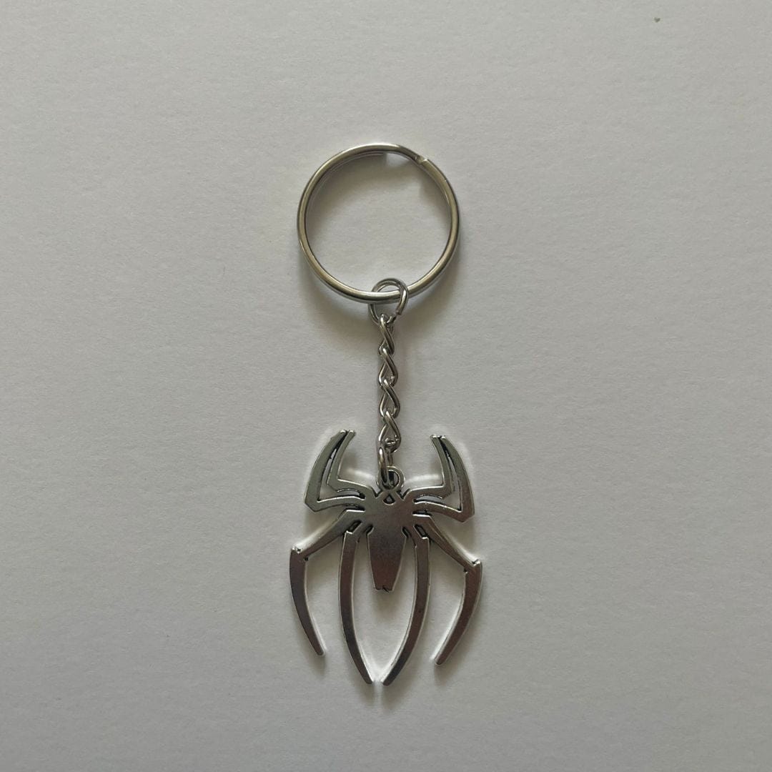 Spiderman keychain with a silver spider pendant on a split ring - Beads by Nia