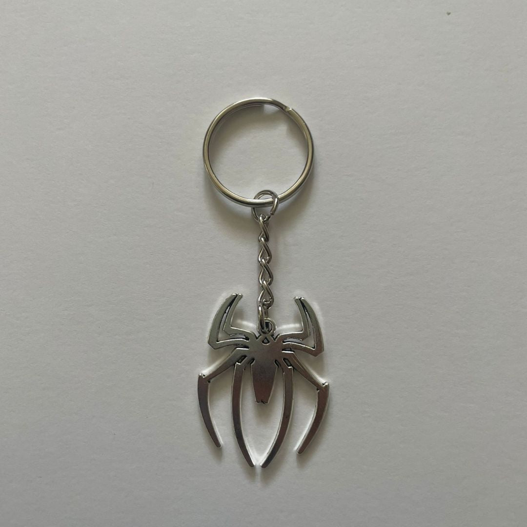 Spiderman keychain with a silver spider pendant on a split ring - Beads by Nia