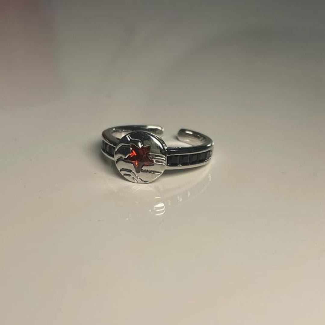 Adjustable Captain America star ring shown from the side, Marvel fan gift - Beads by Nia
