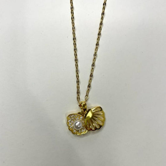 Gold oyster shell pendant necklace with pearl centre on a fine chain - Beads by Nia