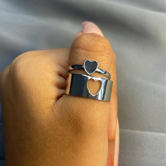 Silver heart cut-out ring worn on a finger, couples promise ring - Beads by Nia