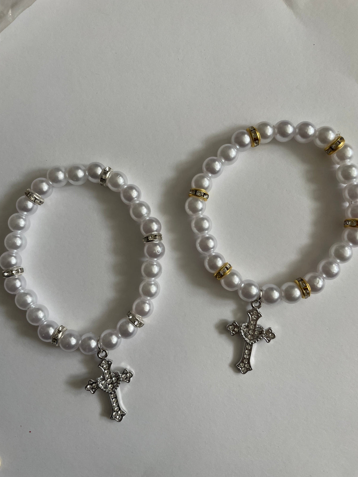 Pair of pearl cross bracelets in silver and gold tones - Beads by Nia