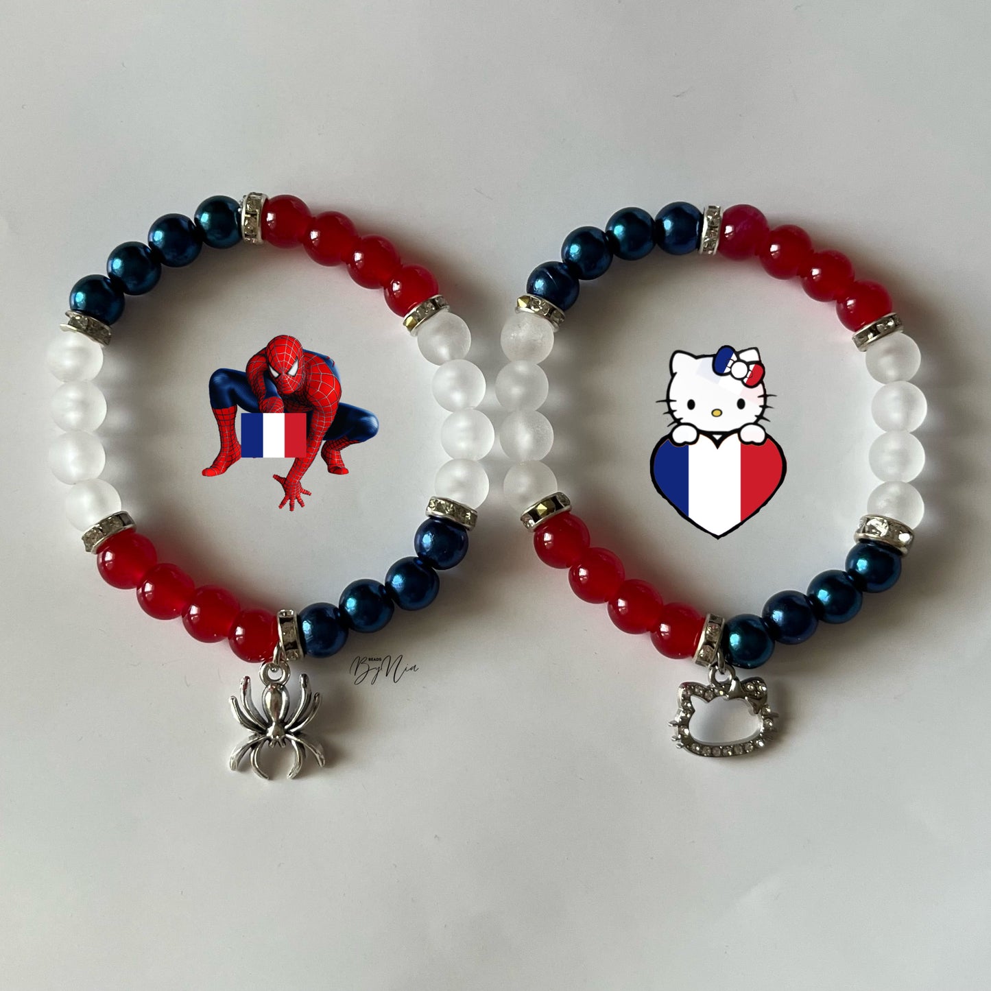 France WorldCup Collection - Spiderman & Hello Kitty Matching Bracelets