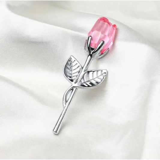 Pink crystal glass rose with a silver stem, everlasting rose gift - Beads by Nia