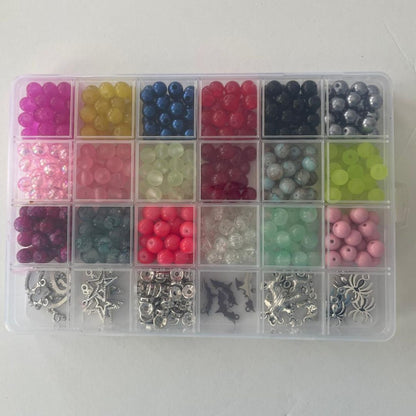 Beading kit box of pastel beads and silver charms for making your own bracelets - Beads by Nia
