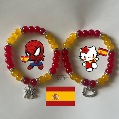 Spain World Cup matching bracelet pair handmade by Beads by Nia