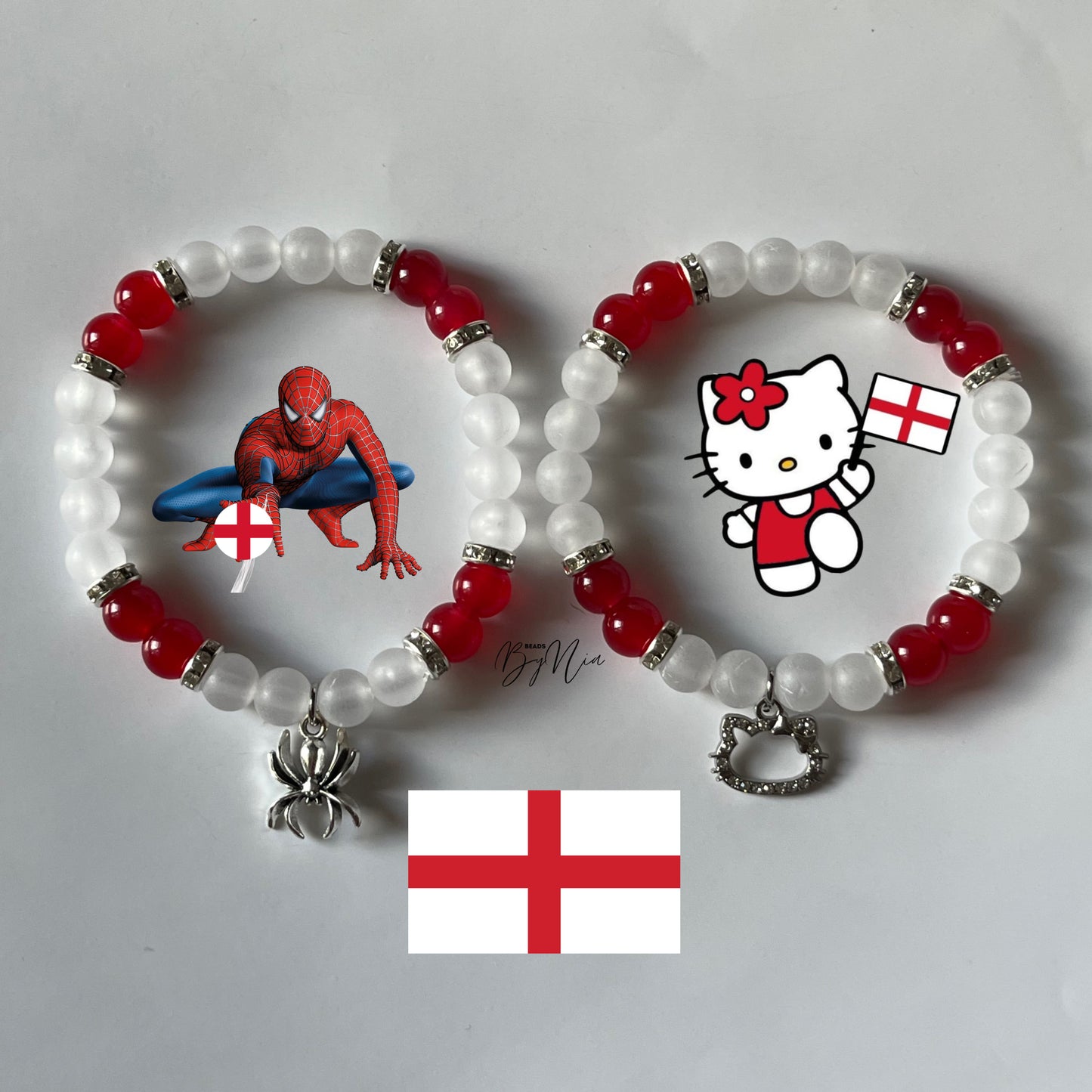 England WorldCup Collection - Spiderman & Hello Kitty Matching Bracelets