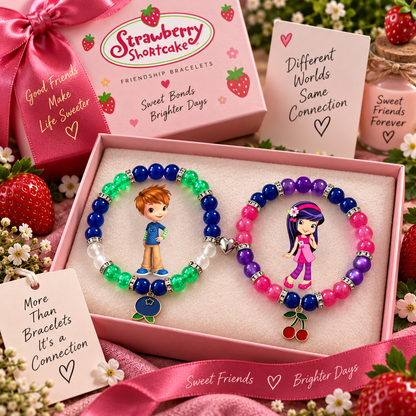 Huckleberry and Cherry Jam matching bracelets in green and purple in a gift box - Beads by Nia