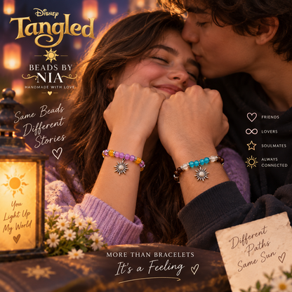Couple wearing Tangled Rapunzel and Flynn matching bracelets - Beads by Nia