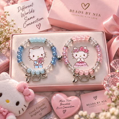 Hello Kitty and Dear Daniel matching bracelets ver 2 in blue and pink gift box - Beads by Nia