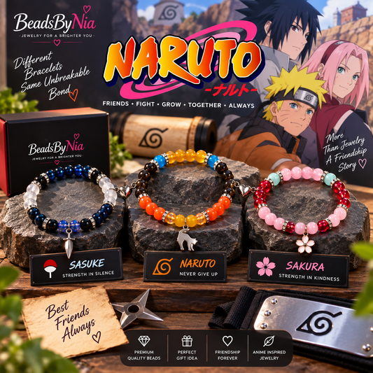 Naruto Team 7 matching bracelets for Sasuke, Naruto and Sakura - Beads by Nia