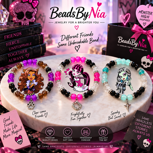 Monster High matching bracelets for Clawdeen, Draculaura and Frankie - Beads by Nia