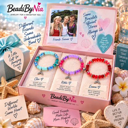 H2O mermaid bracelet trio in a pink gift box with shells and starfish - Beads by Nia