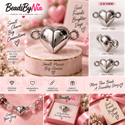 Silver heart magnet clasp that joins two matching bracelets together - Beads by Nia