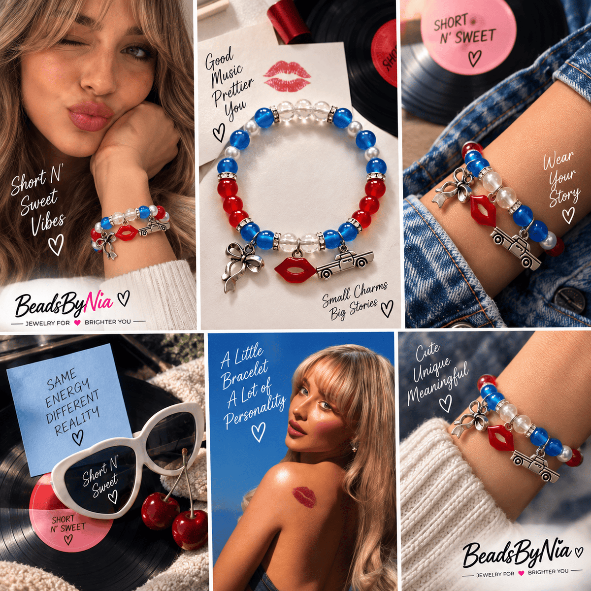 Short n Sweet bracelet worn on the wrist in a styled photo collage - Beads by Nia
