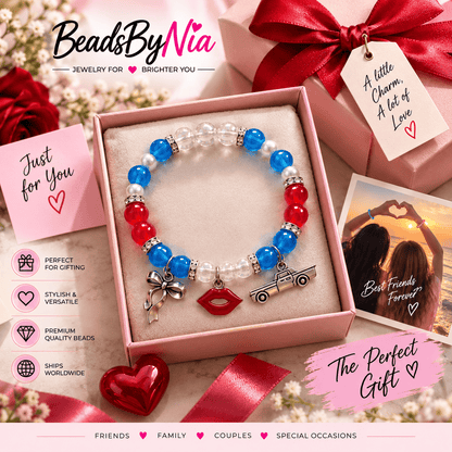 Short n Sweet bracelet in a gift box with red ribbon, pop fan gift - Beads by Nia