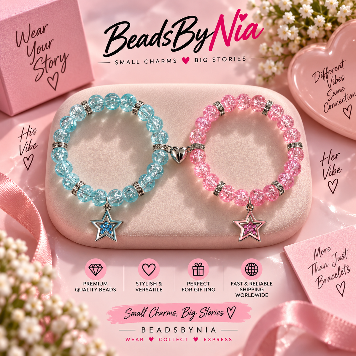 Blue and Pink Matching Star Bracelets