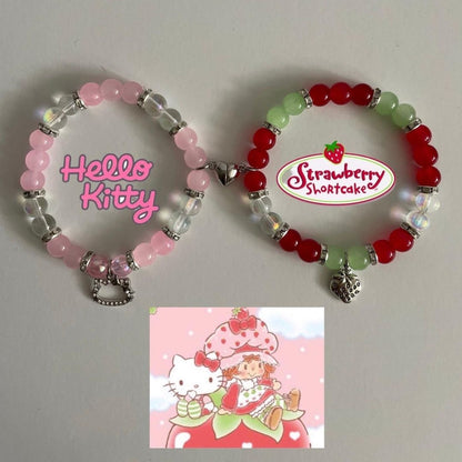 Hello Kitty and Strawberry Shortcake bracelets with character name tags - Beads by Nia