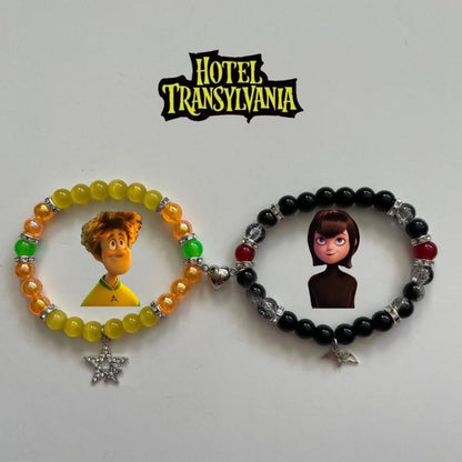 Orange Johnny and black Mavis beaded bracelets with star and bat charms - Beads by Nia
