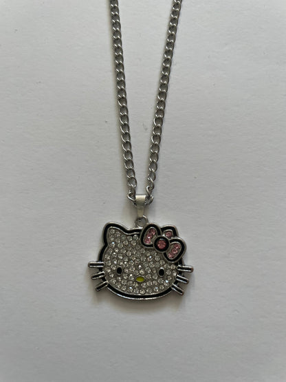 Silver Hello Kitty crystal pendant necklace on a curb chain - Beads by Nia