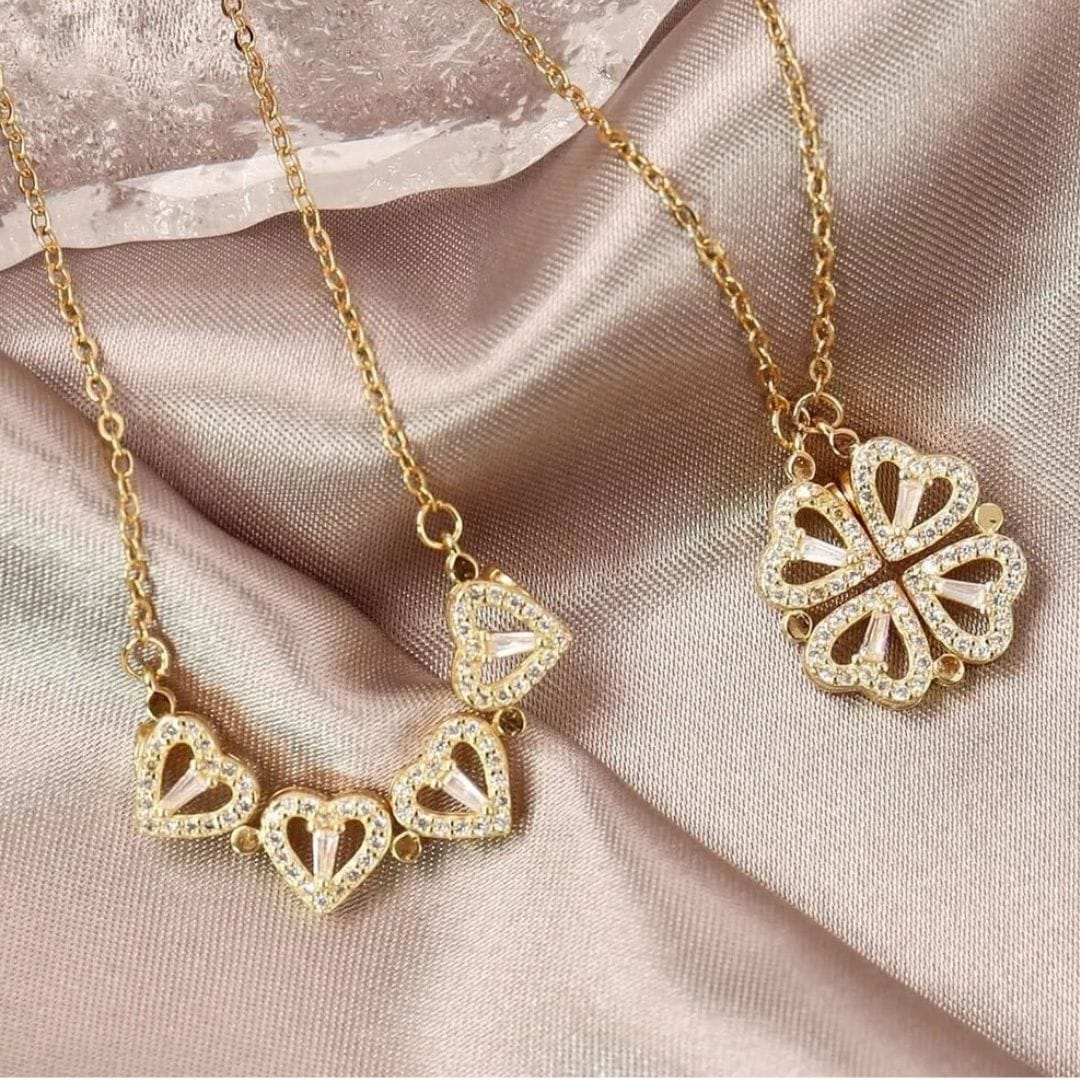 Gold four leaf clover heart necklace that opens into four hearts - Beads by Nia