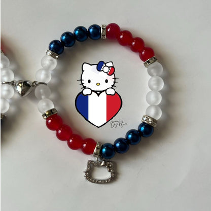 France World Cup matching bracelet pair handmade — Beads by Nia