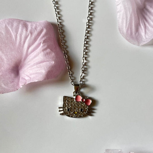 Hello Kitty crystal necklace with a rhinestone kitty pendant on a chain - Beads by Nia