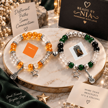 Channel Orange and Blond bracelets on stone with a friendship gift tag - Beads by Nia
