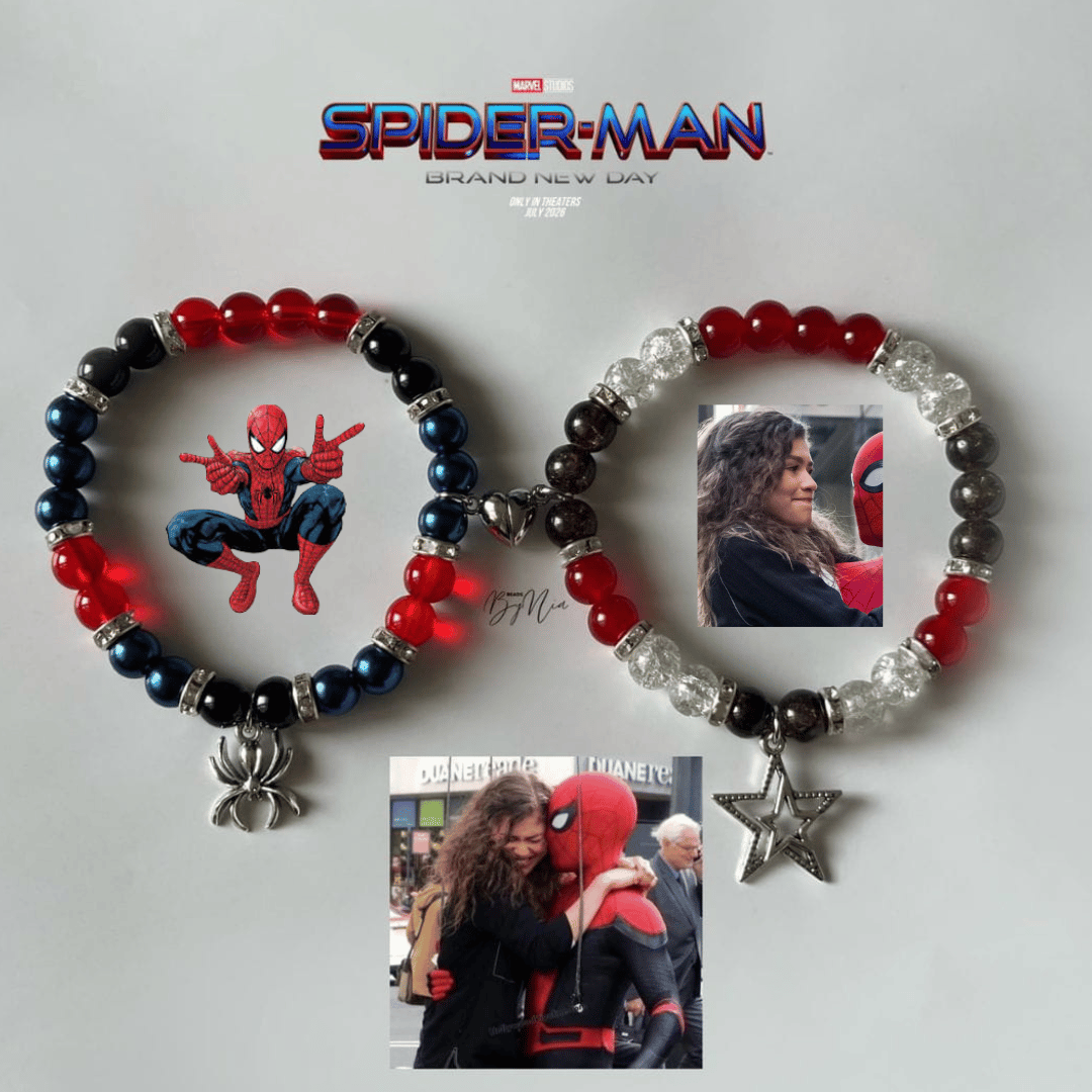 Spiderman and MJ matching bracelets with film photo cards and charms - Beads by Nia