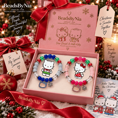 Christmas Dear Daniel and Hello Kitty bracelets in a festive pink gift box - Beads by Nia