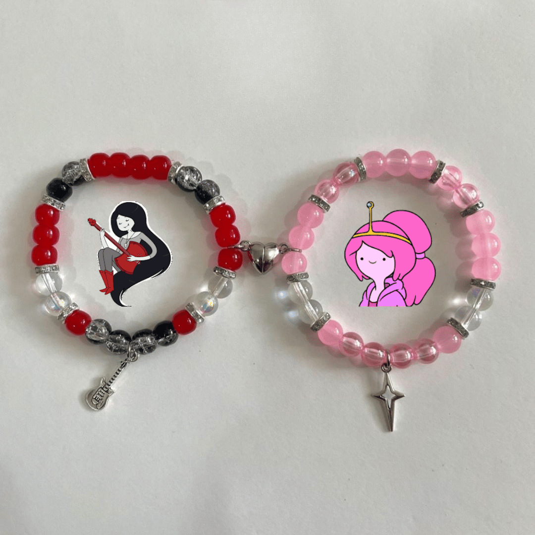 Marceline and Bubblegum bracelets in red and pink with star and cross charms - Beads by Nia
