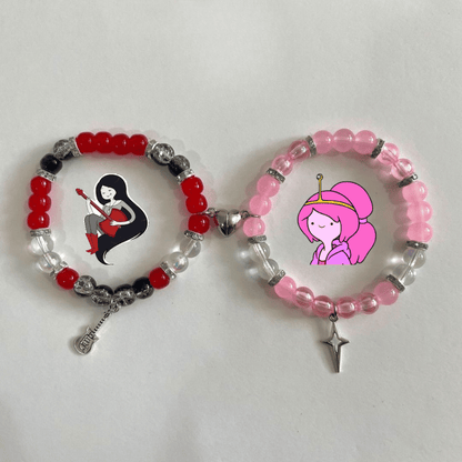Marceline and Bubblegum bracelets in red and pink with star and cross charms - Beads by Nia
