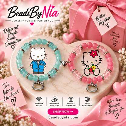 Hello Kitty and Dear Daniel matching bracelets in blue and pink with charms - Beads by Nia