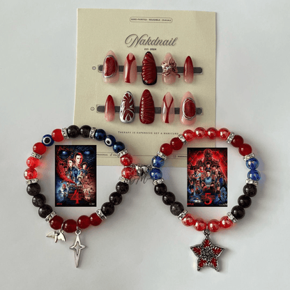 Stranger Things matching bracelets and press-on nail set in red and black - Beads by Nia