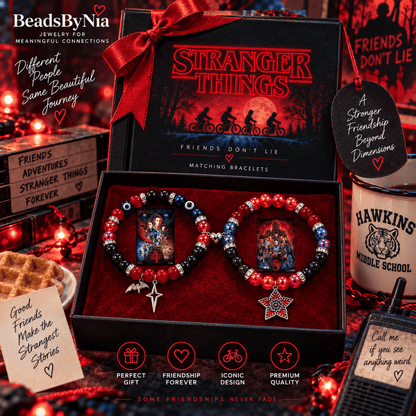 Stranger Things matching bracelets in a themed gift box with red lights - Beads by Nia