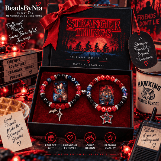 Stranger Things matching bracelets in a themed gift box with red lights - Beads by Nia