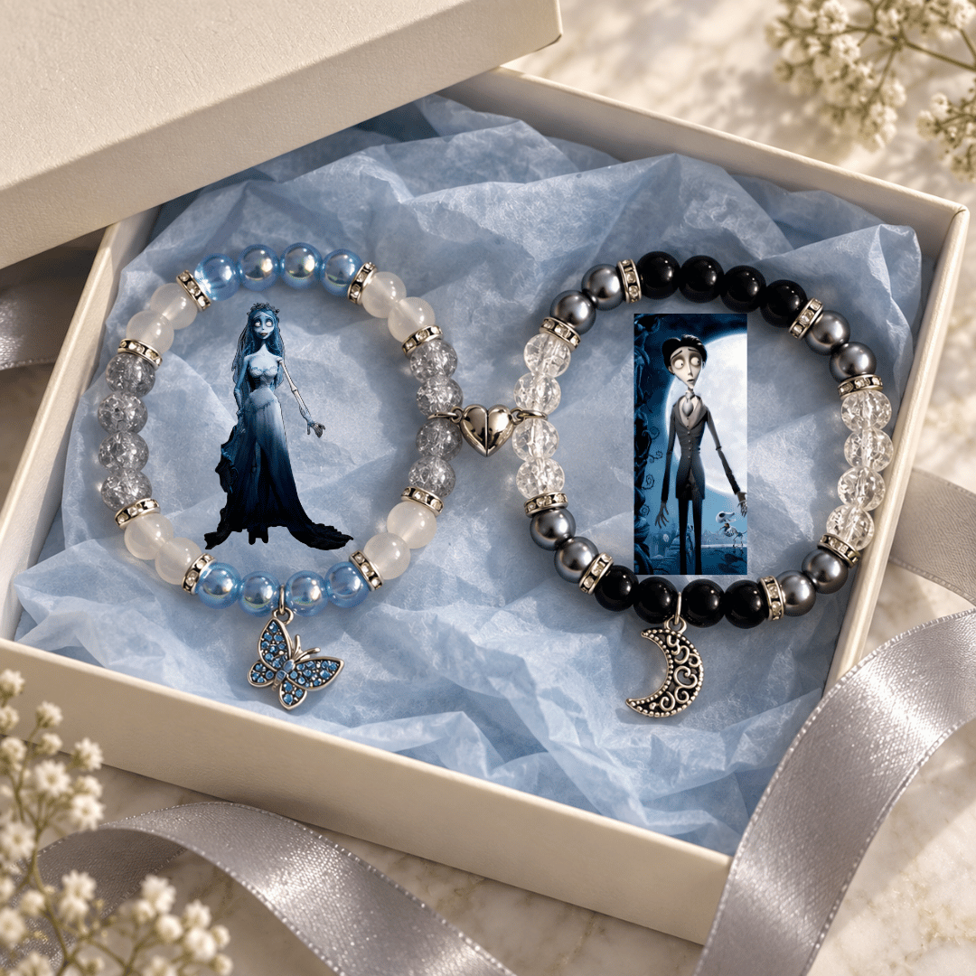 Emily and Victor matching bracelets in a white gift box with pearls - Beads by Nia