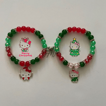 Two Christmas Hello Kitty beaded bracelets with festive character charms - Beads by Nia