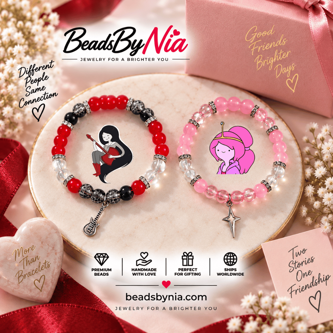 Marceline and Bubblegum beaded bracelets with pearls and pink gift packaging - Beads by Nia