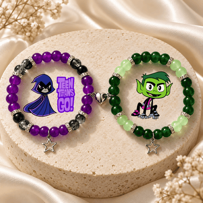 Raven and Beast Boy beaded bracelets on stone with silver star charms - Beads by Nia