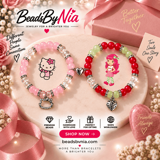 Hello Kitty and Strawberry Shortcake matching bracelets in pink and red - Beads by Nia
